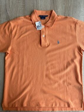 Ralph Lauren Men’s Orange Short-Sleeve Polo with Blue Pony Casual Preppy BNWT